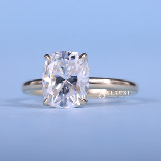 Timeless 1.50ct cushion hidden halo moissanite ring angled view showing its sparkle