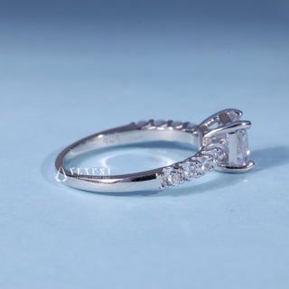 Side profile of Moissanite Asscher Cut Engagement Ring with Pave Band