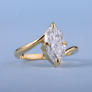 Stunning 1.0ct marquise moissanite ring angled view showing its sparkle