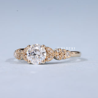 1.0CT Round Cut Moissanite Diamond Vintage Style Engagement Rings