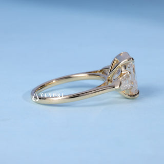 Side profile of Elongated Cushion Cut Three Stone Moissanite Engagement Ring