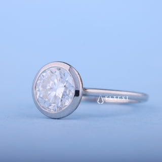 1.0CT Bezel Set Round Moissanite Diamond Solitaire Engagement Ring