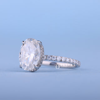 2.0CT Oval Cut Moissanite Diamond Hidden Halo Pave Timeless Engagement Rings