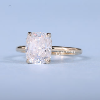 Chic 1.0ct cushion hidden halo moissanite ring angled view showing its sparkle