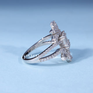 Side profile of 0.70CT Round Moissanite Baguette Cluster Engagement Ring