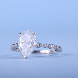 1.50CT Pear Cut Moissanite Diamond Vintage Style Pave Engagement Ring
