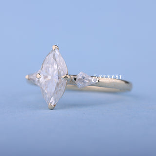 Side profile of Marquise Cut Moissanite Engagement Ring with Side Stones
