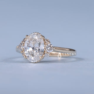 Sparkling 2.0ct oval cluster moissanite ring angled view showing its sparkle