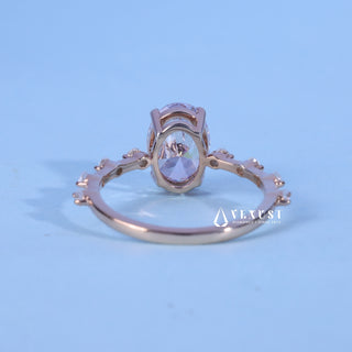 Rear gallery view of Oval Cut Moissanite Petite Pave Engagement Ring Solitaire