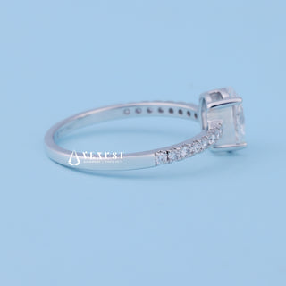 Angled view of Classic Oval Cut Moissanite Pave Engagement Ring Solitaire