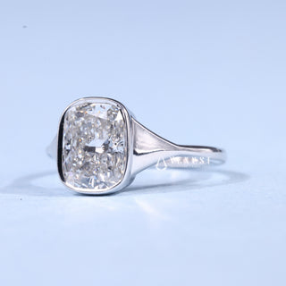 2.0CT Bezel Set Elongated Cushion Moissanite Diamond Solitaire Engagement Ring