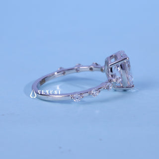 Timeless 1.50ct oval pave moissanite ring angled view showing its sparkle