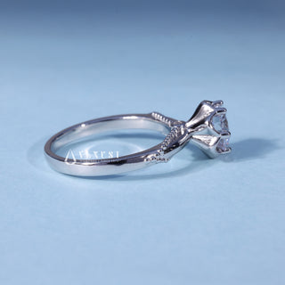 Side profile of Round Cut Vintage Moissanite Engagement Ring with Filigree