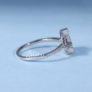 Side profile of Round Brilliant Moissanite Halo Pave Engagement Ring