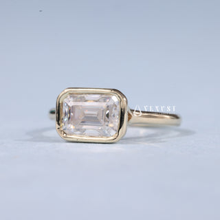 1.50CT Bezel Set Emerald Moissanite Diamond East West Split Shank Engagement Ring