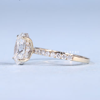 Stunning 2.50ct oval hidden halo moissanite ring side profile view
