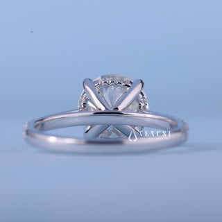 Shimmering 1.50ct round hidden halo moissanite ring close up of the setting