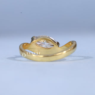 1.0CT East West Marquise Moissanite Diamond Curved Unique Engagement Rings