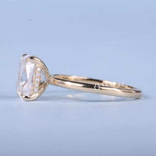 Chic 1.0ct cushion hidden halo moissanite ring side profile view