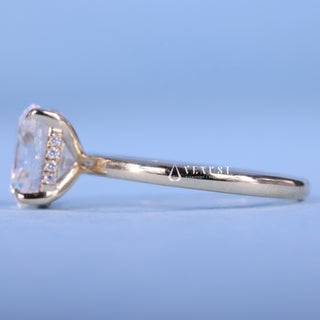 Timeless 1.50ct cushion hidden halo moissanite ring side profile view