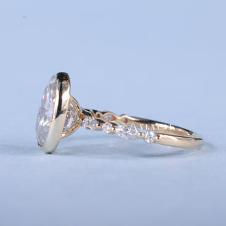 Delicate 2.0ct oval pave moissanite ring side profile view
