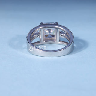 Rear gallery view of Asscher Cut Moissanite Halo Cluster Engagement Ring