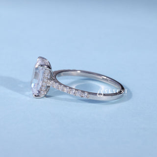 Rear gallery view of Hidden Halo Emerald Cut Engagement Ring with Moissanite Pave
