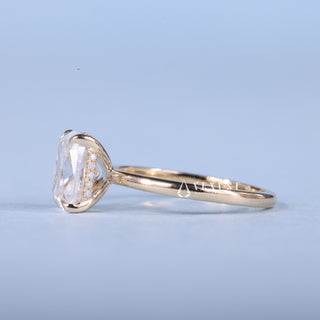 1.0CT Elongated Cushion Cut Moissanite Diamond Hidden Halo Solitaire Timeless Engagement Rings