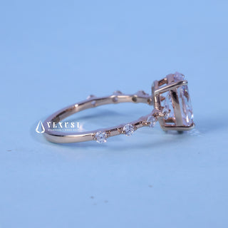Side profile of Oval Cut Moissanite Petite Pave Engagement Ring Solitaire