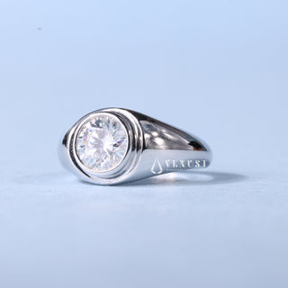 1.0CT Bezel Set Round Moissanite Diamond Engagement Ring