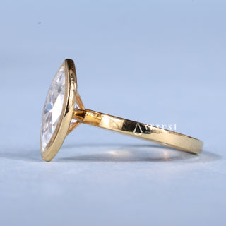 Luminous 1.0ct marquise solitaire moissanite ring side profile view