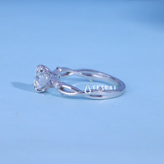 Angled view of Round Cut Nature Inspired Moissanite Engagement Ring