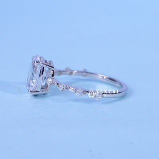 Timeless 1.50ct oval pave moissanite ring side profile view