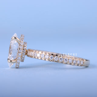 Modern 2.50ct oval hidden halo moissanite ring side profile view