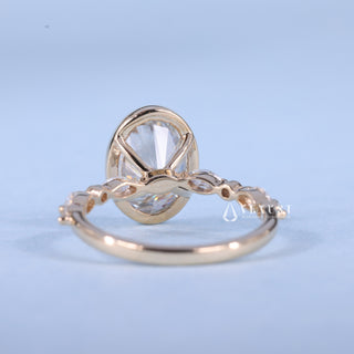 Delicate 2.0ct oval pave moissanite ring close up of the setting