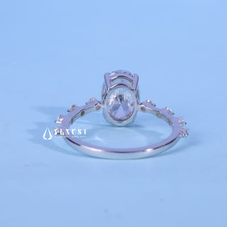 Timeless 1.50ct oval pave moissanite ring close up of the setting