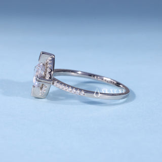 Round Brilliant Moissanite Halo Pave Engagement Ring opposite side view