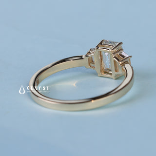 Emerald Cut 3 Stone Moissanite Engagement Ring with Accents opposite side view
