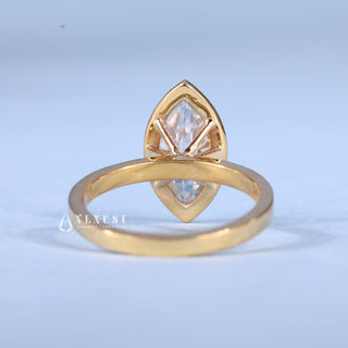 Luminous 1.0ct marquise solitaire moissanite ring close up of the setting