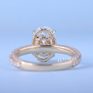 Modern 2.50ct oval hidden halo moissanite ring close up of the setting