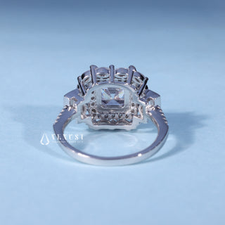 Asscher Cut Halo Cluster Moissanite Engagement Ring opposite side view