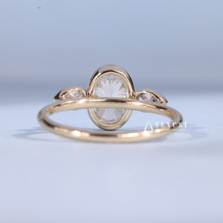 1.50CT Bezel Set Oval Moissanite Diamond Three Stone Engagement Rings