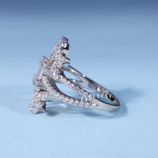 0.70CT Round Moissanite Baguette Cluster Engagement Ring opposite side view