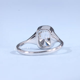 2.0CT Bezel Set Elongated Cushion Moissanite Diamond Solitaire Engagement Ring
