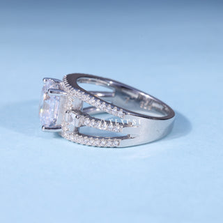 Asscher Cut Moissanite Halo Cluster Engagement Ring opposite side view