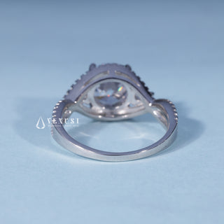 Round Moissanite Split Shank Halo Engagement Ring with Pave opposite side view
