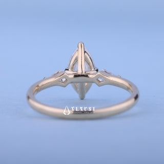 Rear gallery view of Marquise Cut Moissanite Engagement Ring with Side Stones