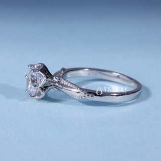 Round Cut Vintage Moissanite Engagement Ring with Filigree opposite side view