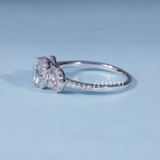 Round Halo 3 Stone Moissanite Engagement Ring with Pave opposite side view