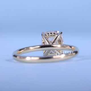 Timeless 1.50ct cushion hidden halo moissanite ring close up of the setting